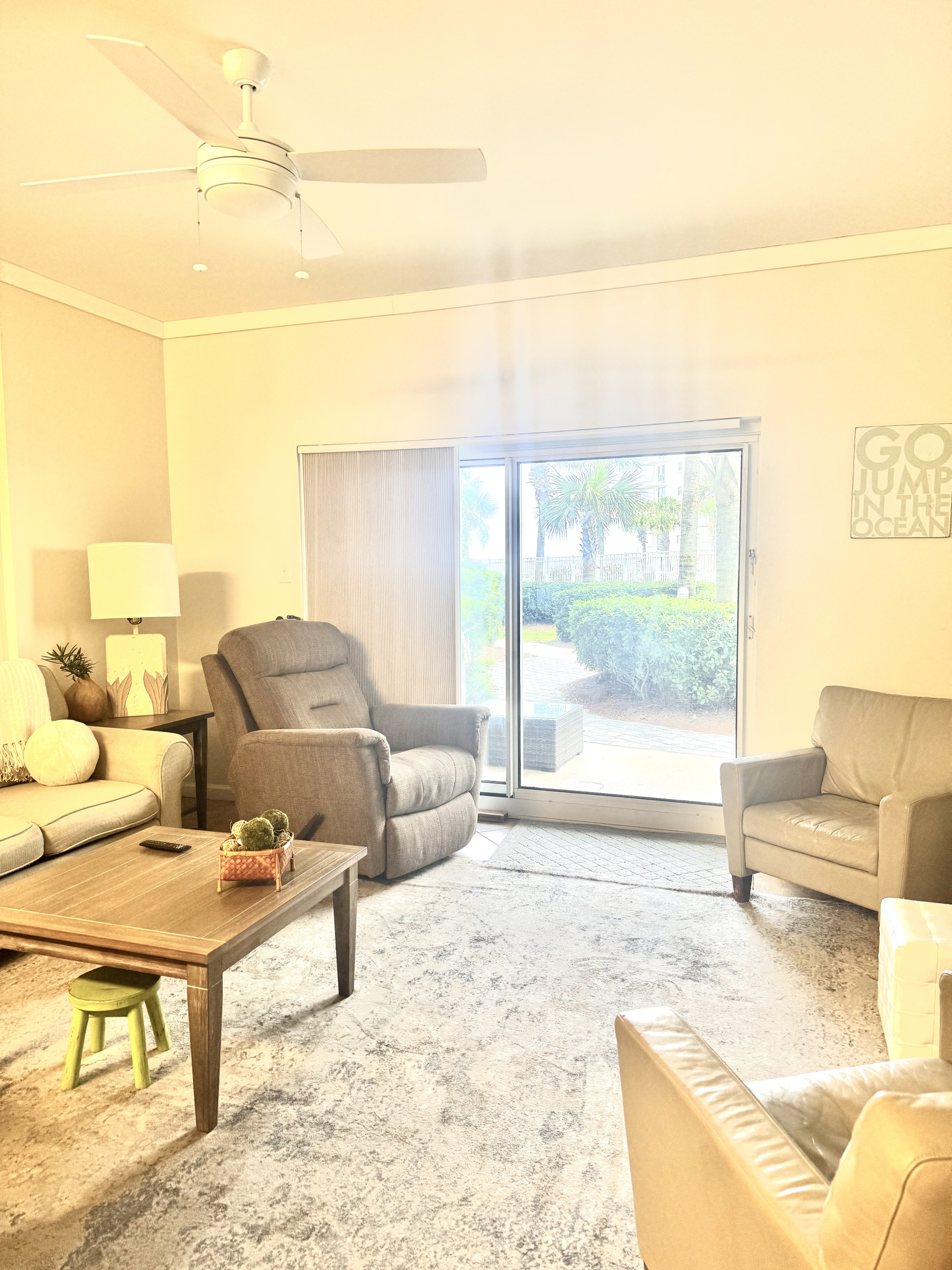 Ultra Comfort + Cozy!  40 Steps to the Beach! Spacious Coffee table perfect for games, puzzles or dining. 
