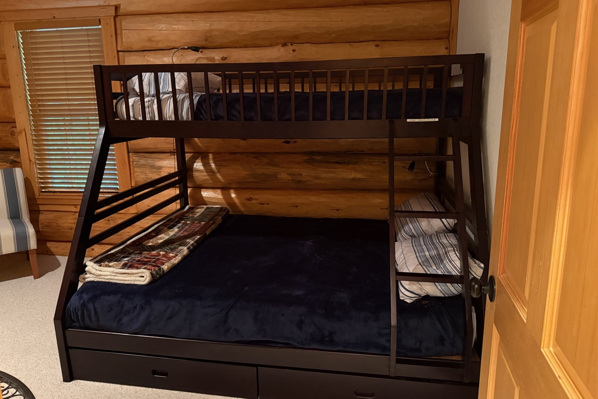 Twin over double bunk bed upstairs