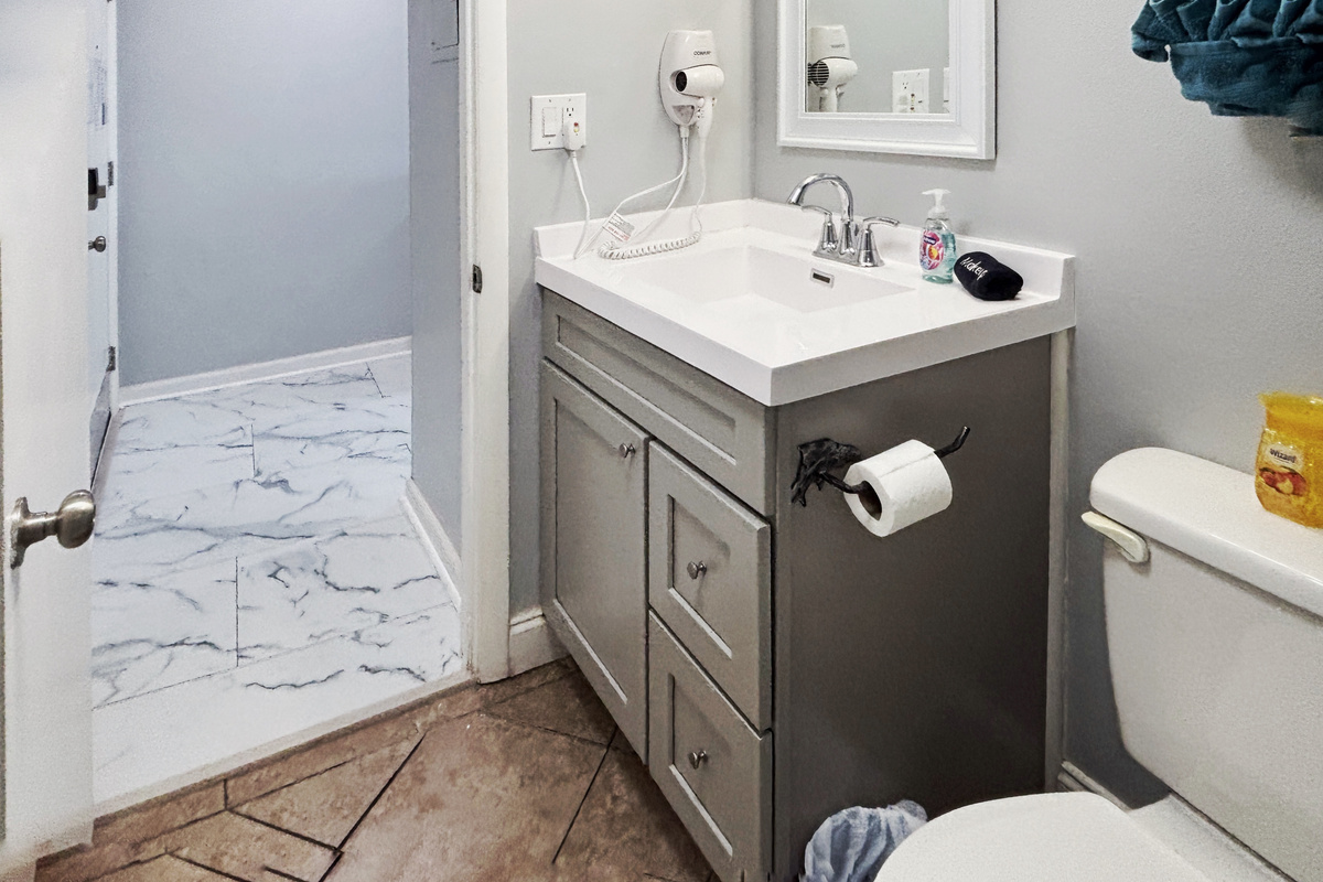 Remodeled shower and vanity.  Hair dryer included