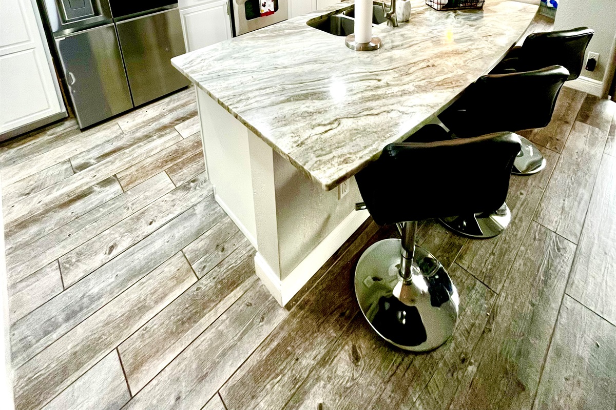 Kitchen with Island for seating for 3 