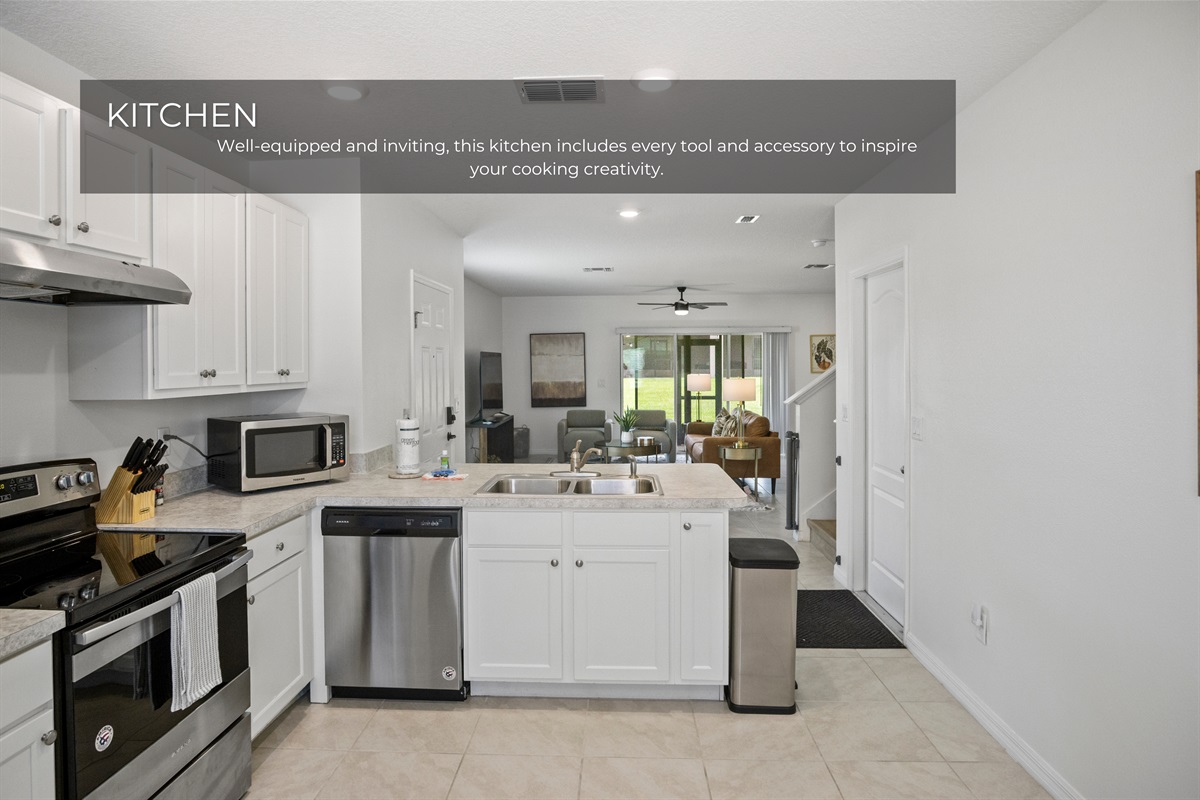 A stylish kitchen ready for cooking and gathering.