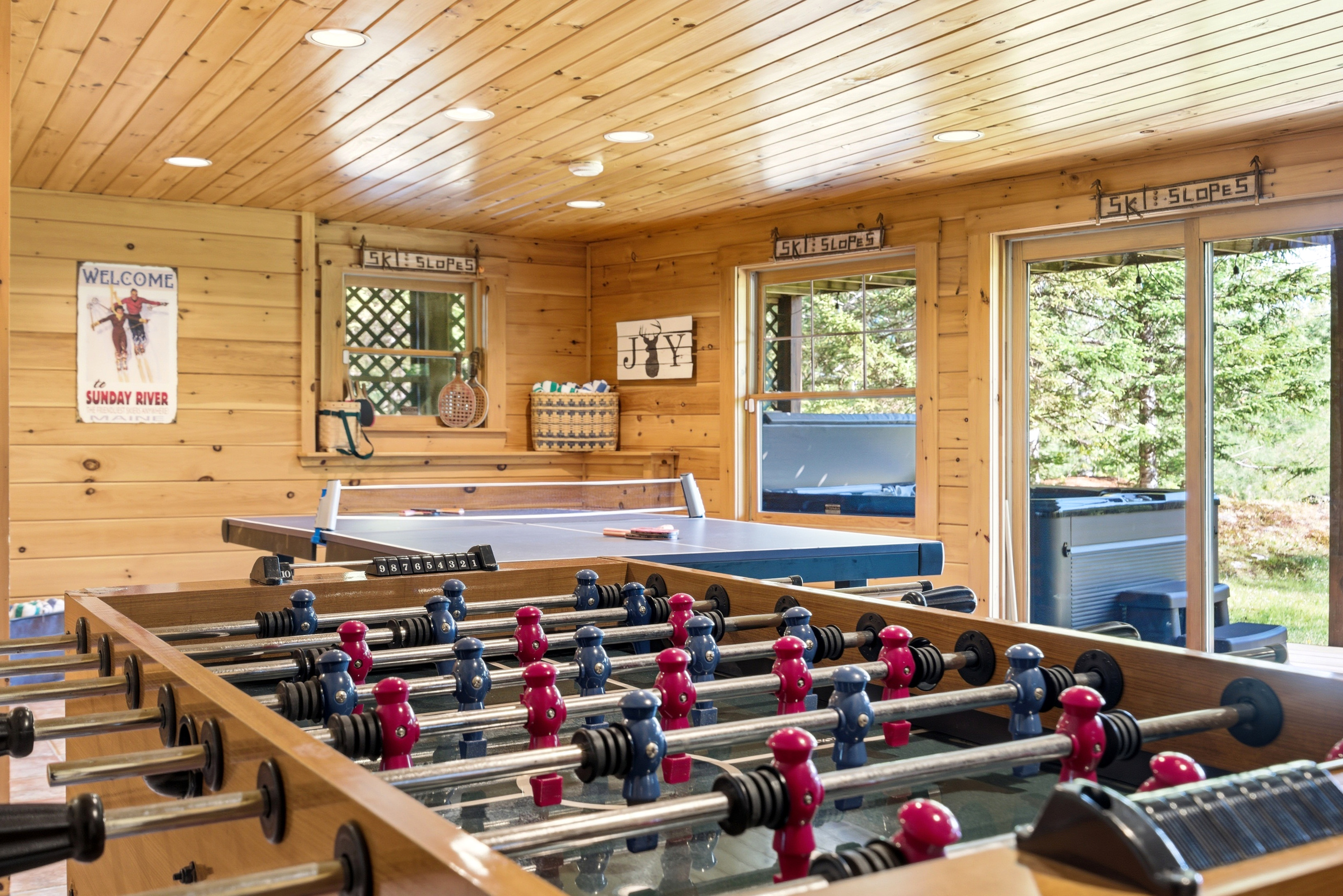 Challenge family and friends to a foosball tournament in the spacious recreation area.