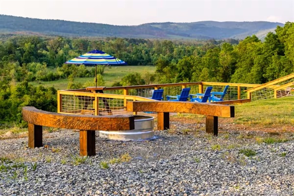Fire pit gathering area with uninterrupted views and no neighbors in sight.