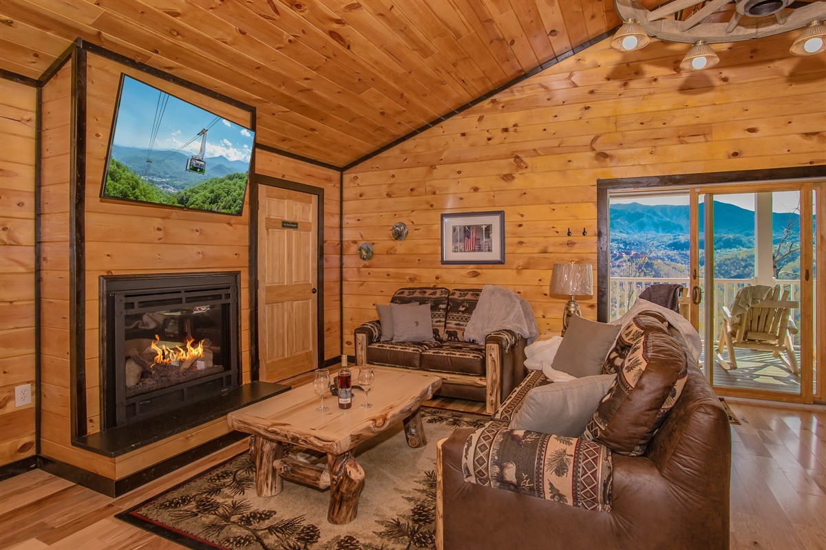 The deck with the view is right outside the living space.