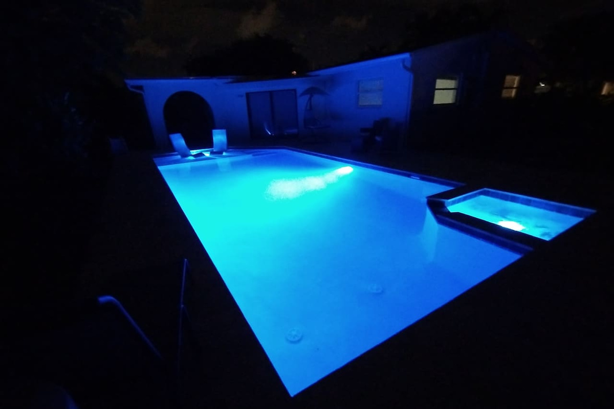 Enjoy the pool at night light show!