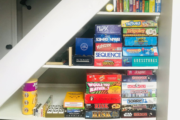 Large collection of board and card games for guests of all ages.