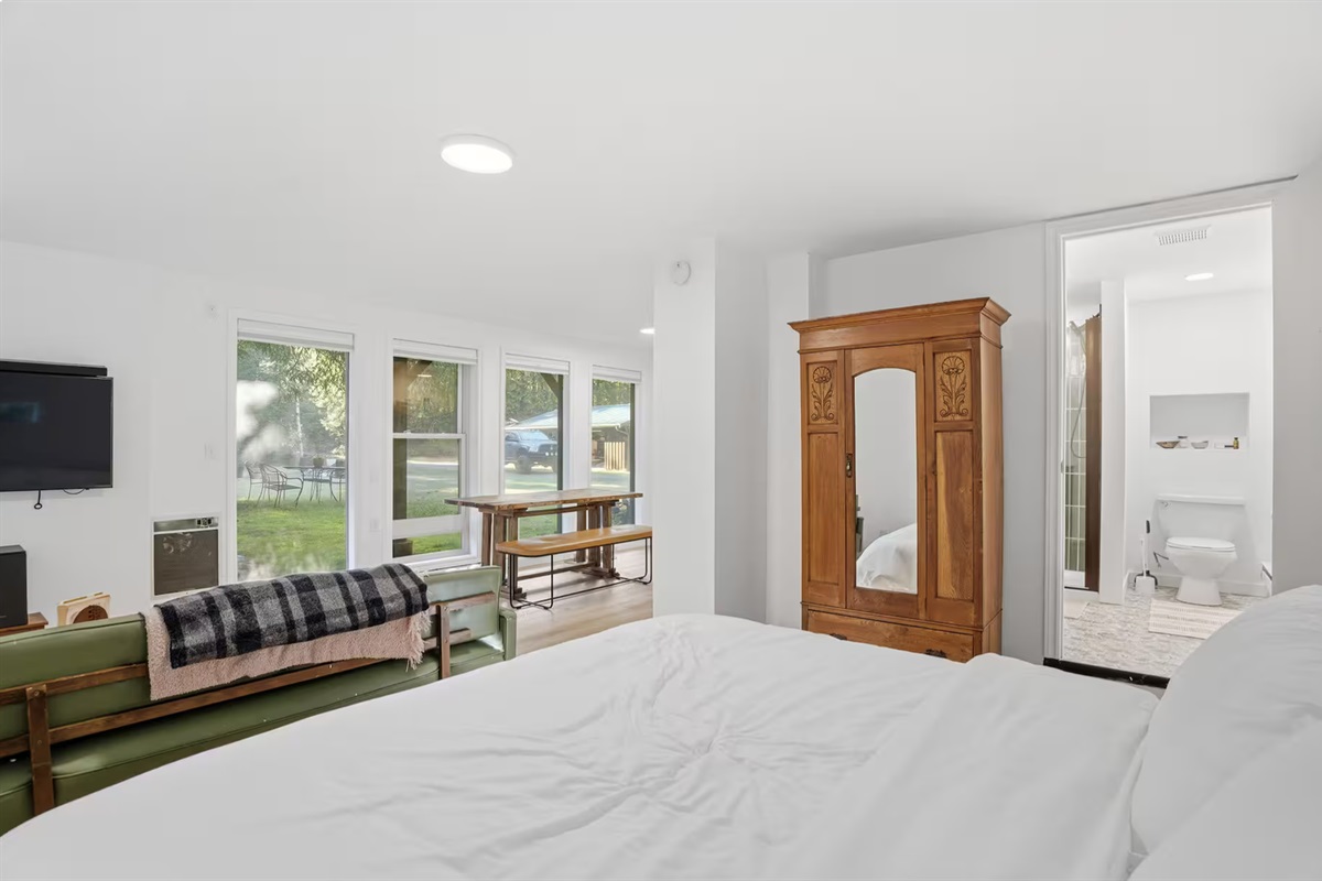 A comfy king size bed for your restful night's sleep after a day of hiking