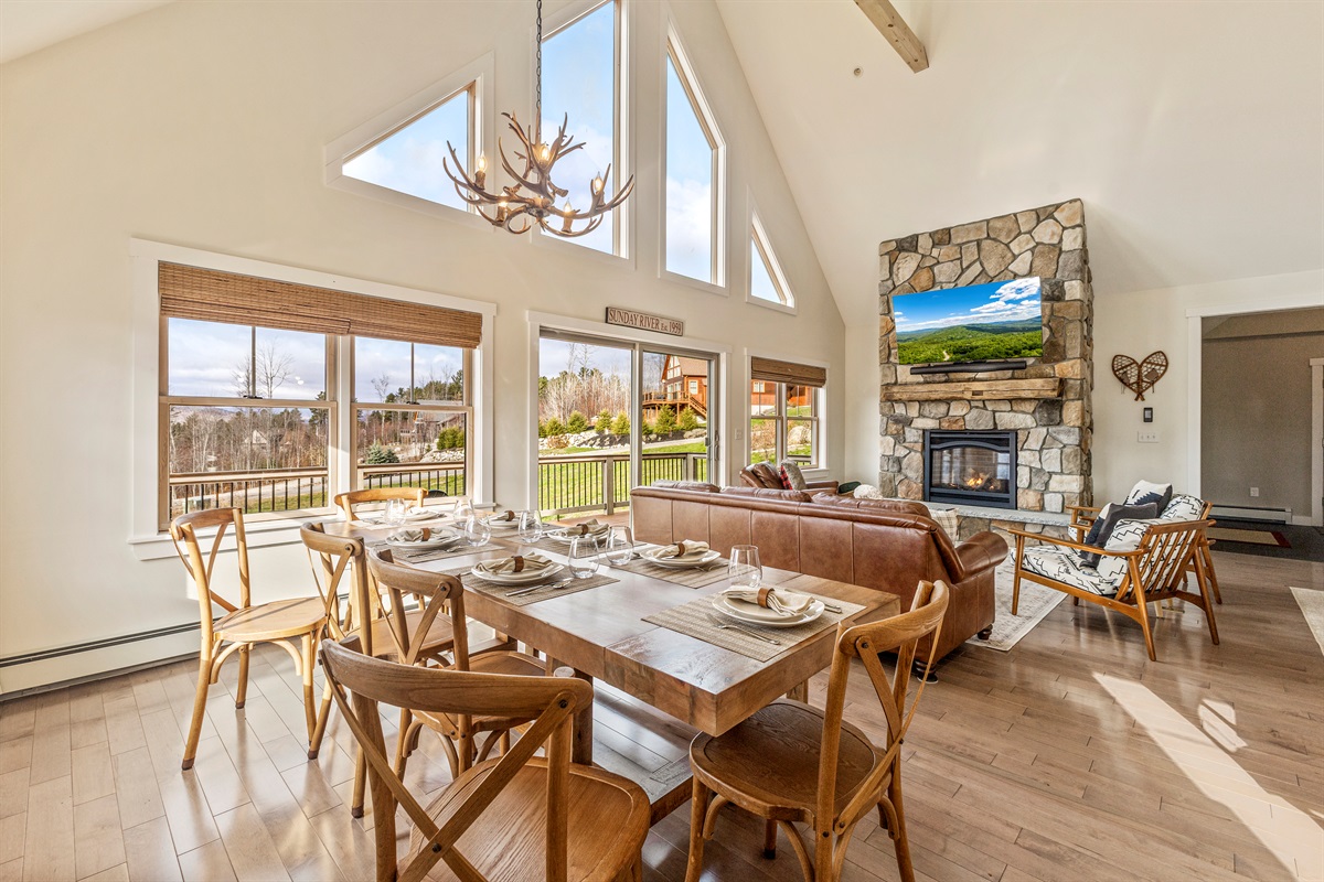 Share laughter and meals in the lodge’s inviting dining space.