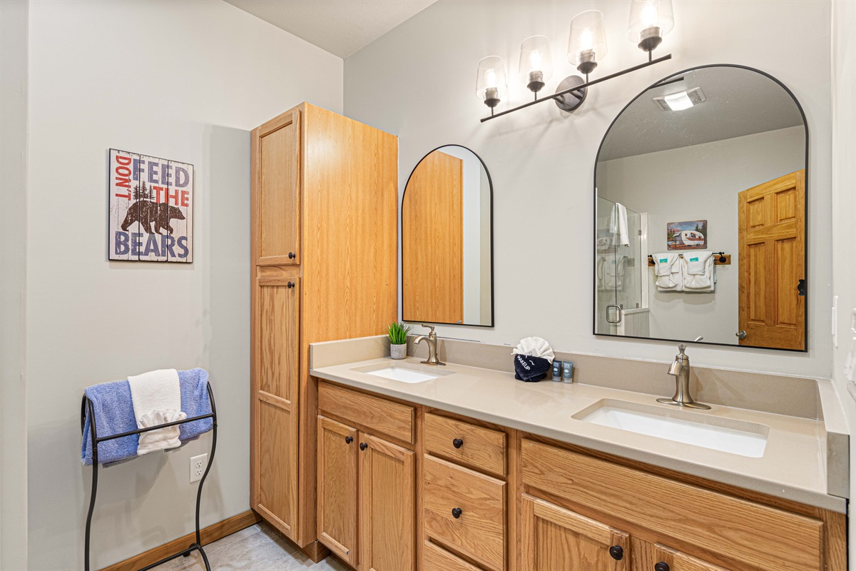 All the baths are very large and updated. Dual vanities in every bathroom.