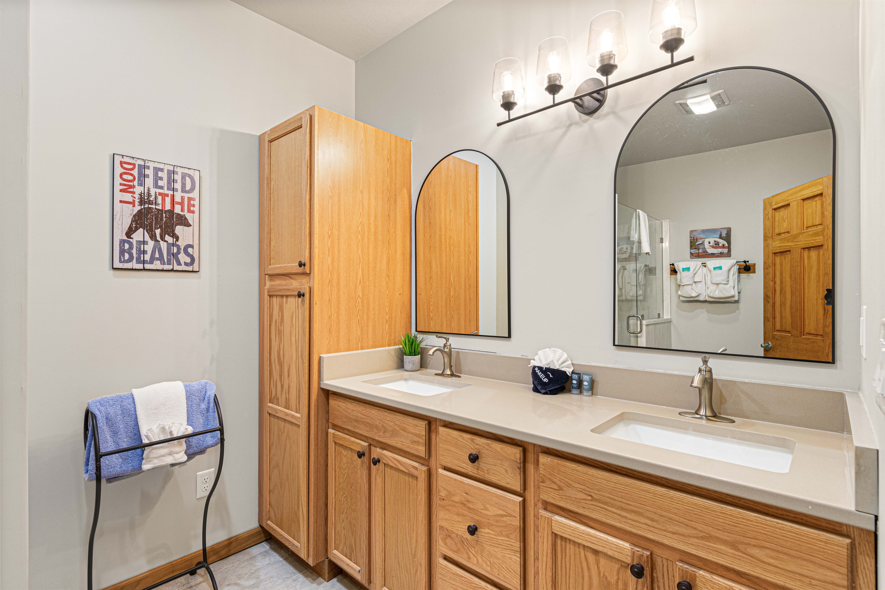 All the baths are very large and updated. Dual vanities in every bathroom.