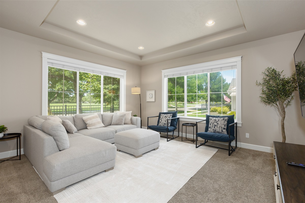 Cozy sectional seating for movie or game nights.