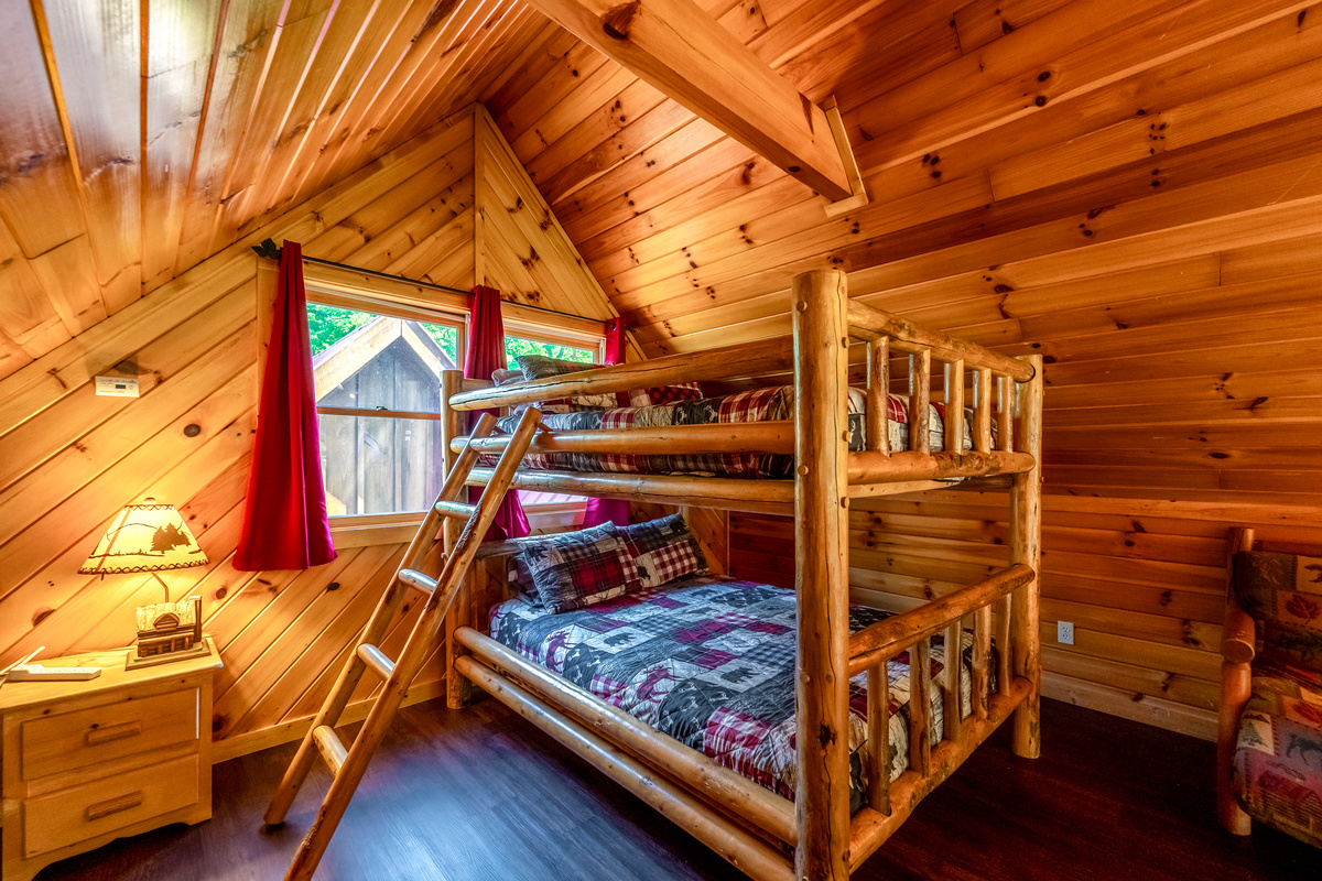 Queen over Queen bunk bed in loft