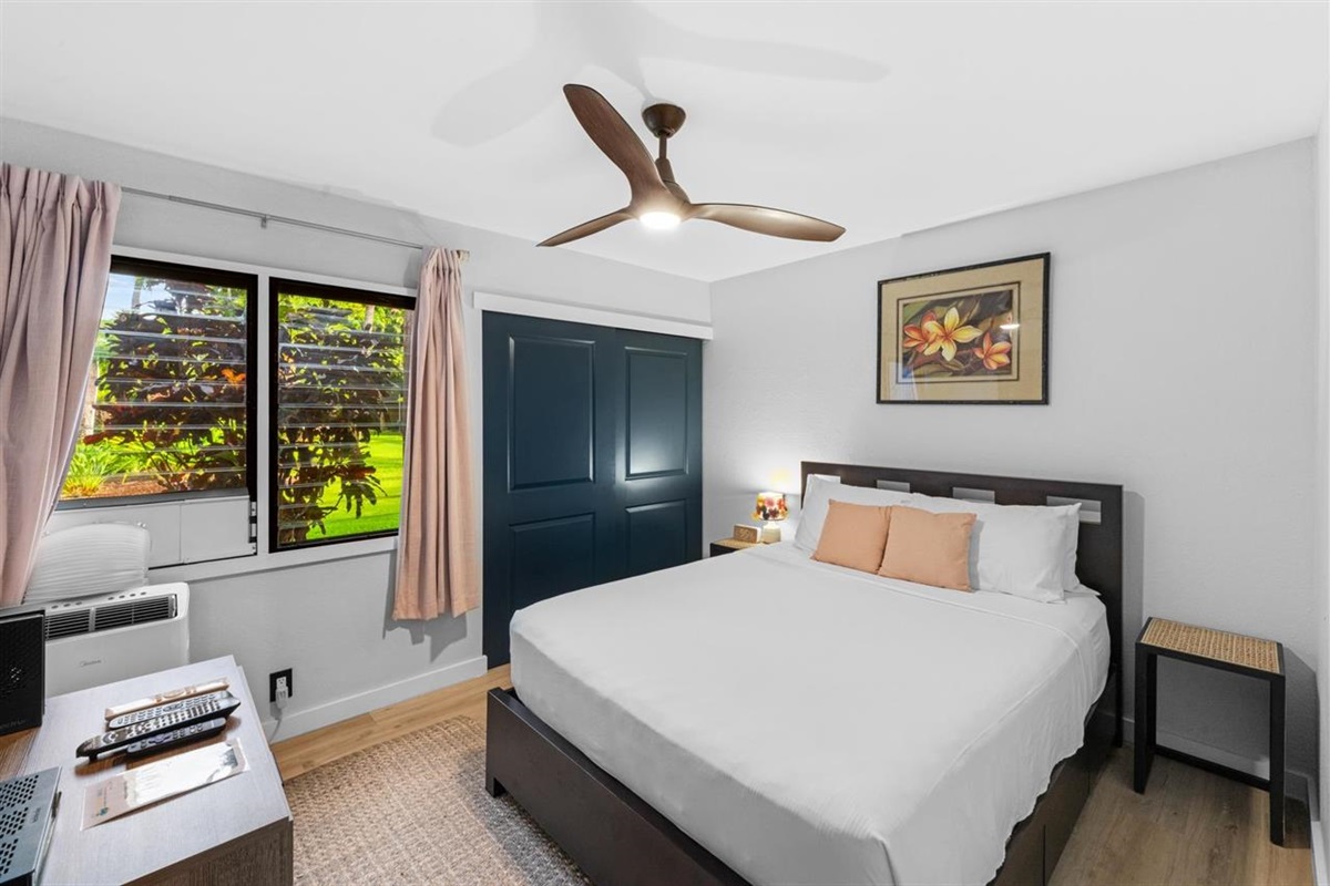 Plush queen bed for restful nights after island adventures.