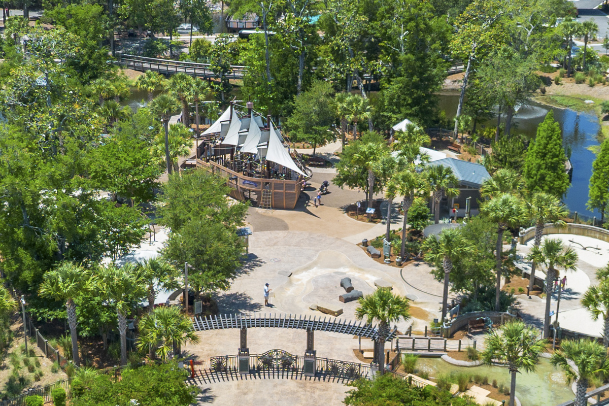 Aerial view of the pirate playground at Lowcountry Celebration Park, a favorite for kids.