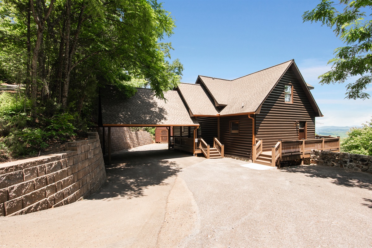 A cabin kissed by trees, grounded in calm.