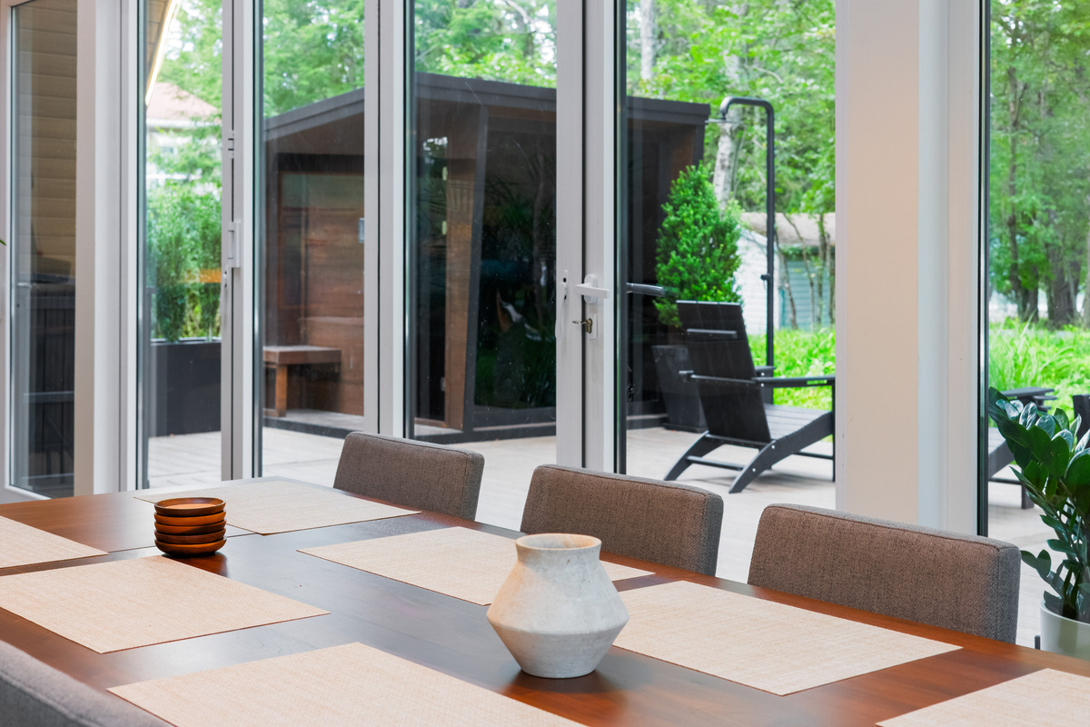 Glass doors open straight to the sauna
