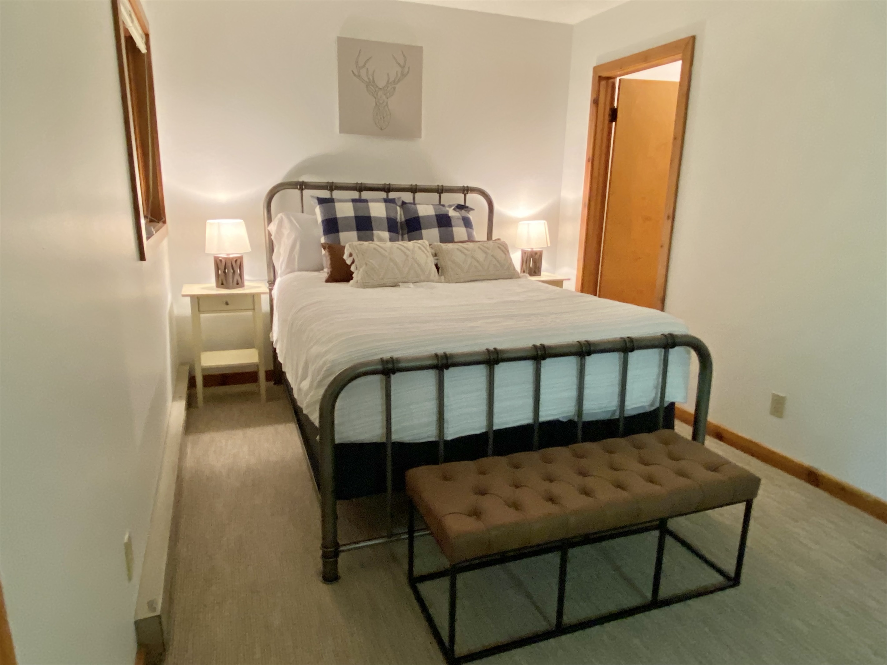 Queen Bed 1 in the basement.  Basement maintains cool weather.  