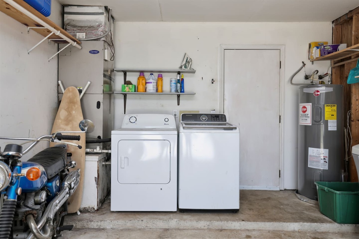 There is a washer and dryer available for use in the garage.