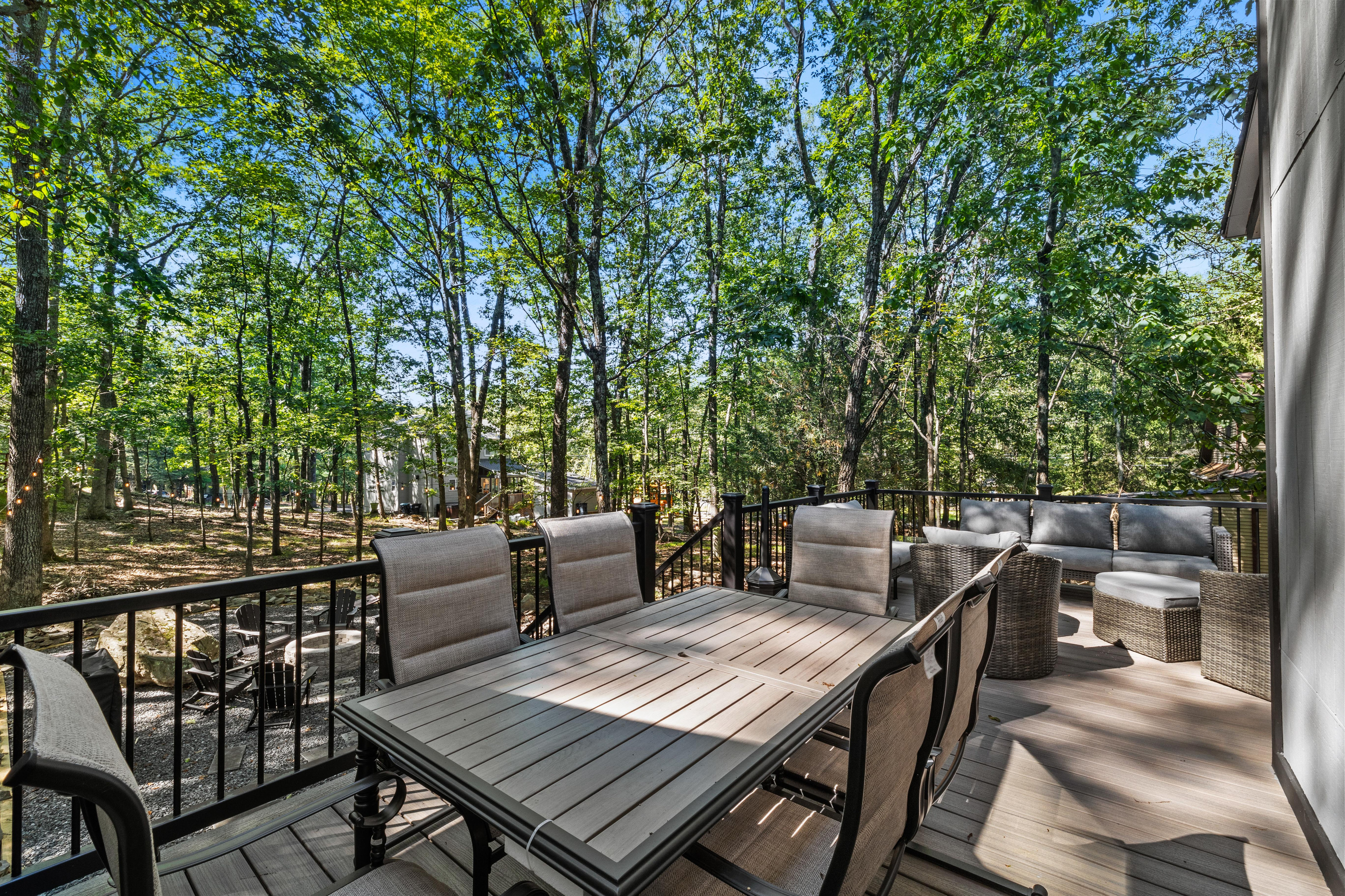 Comfortable dining seating for long hours of outdoor relaxation and lounging.
