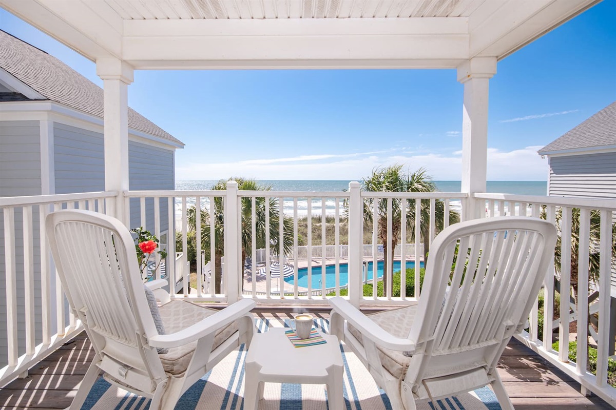 Enjoy a morning cup of coffee on your private oceanfront balcony in the master suite.  