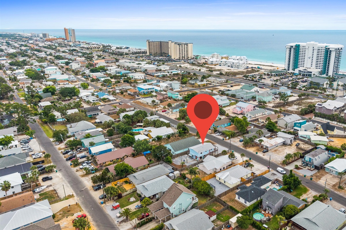 Aerial of Area with Pin where House is located at.