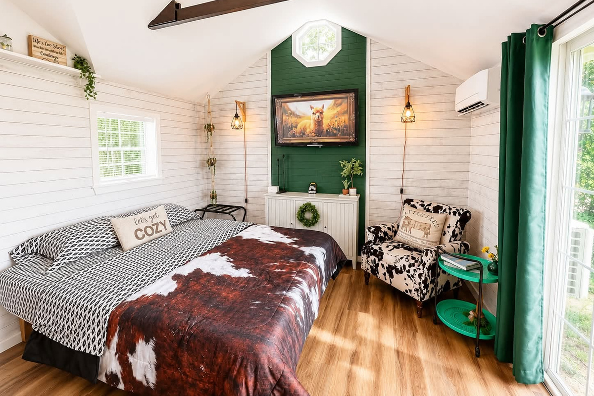 A comfortable queen size bed overlooking beautiful sunsets