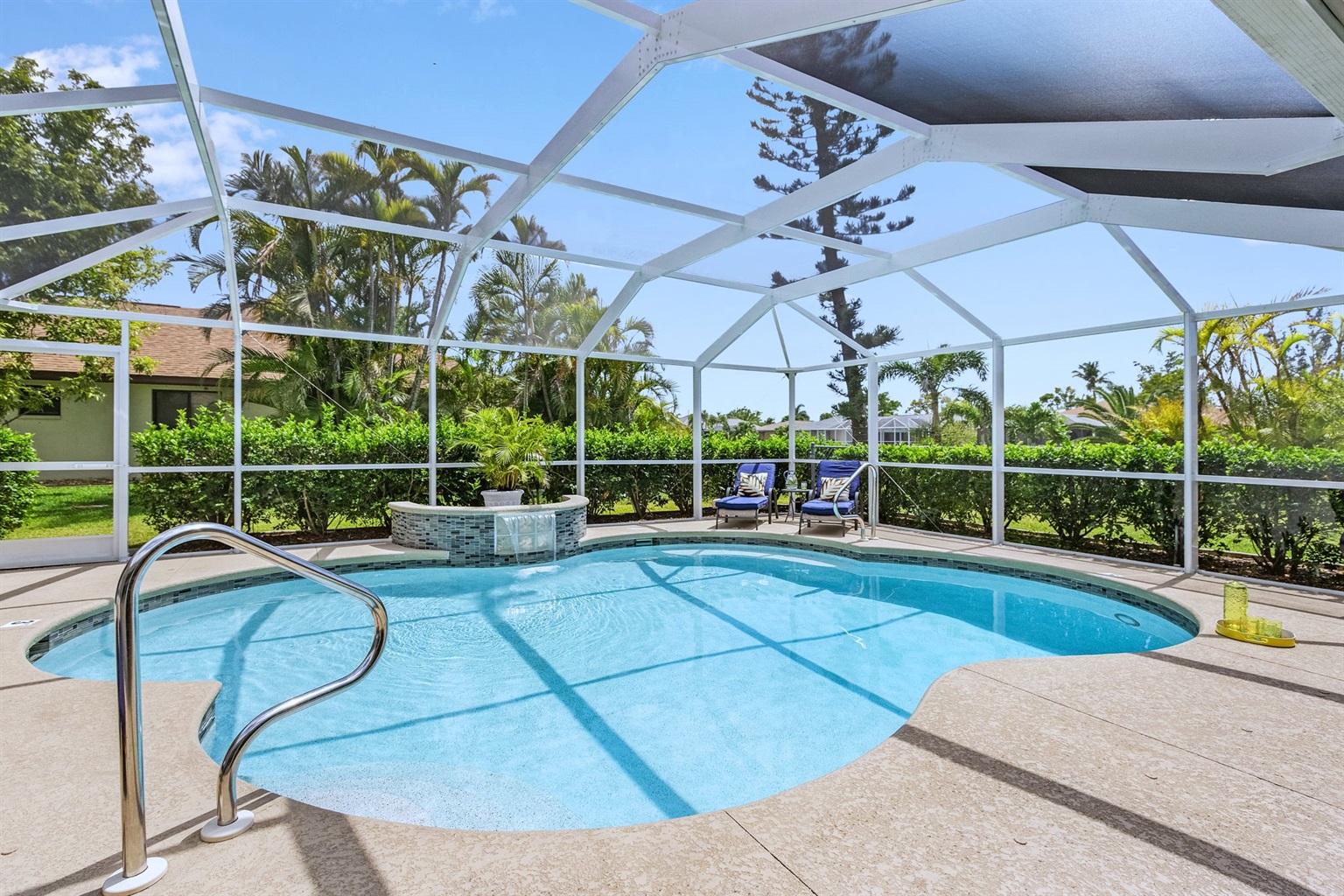 Heated Salt Water Pool with Waterfall