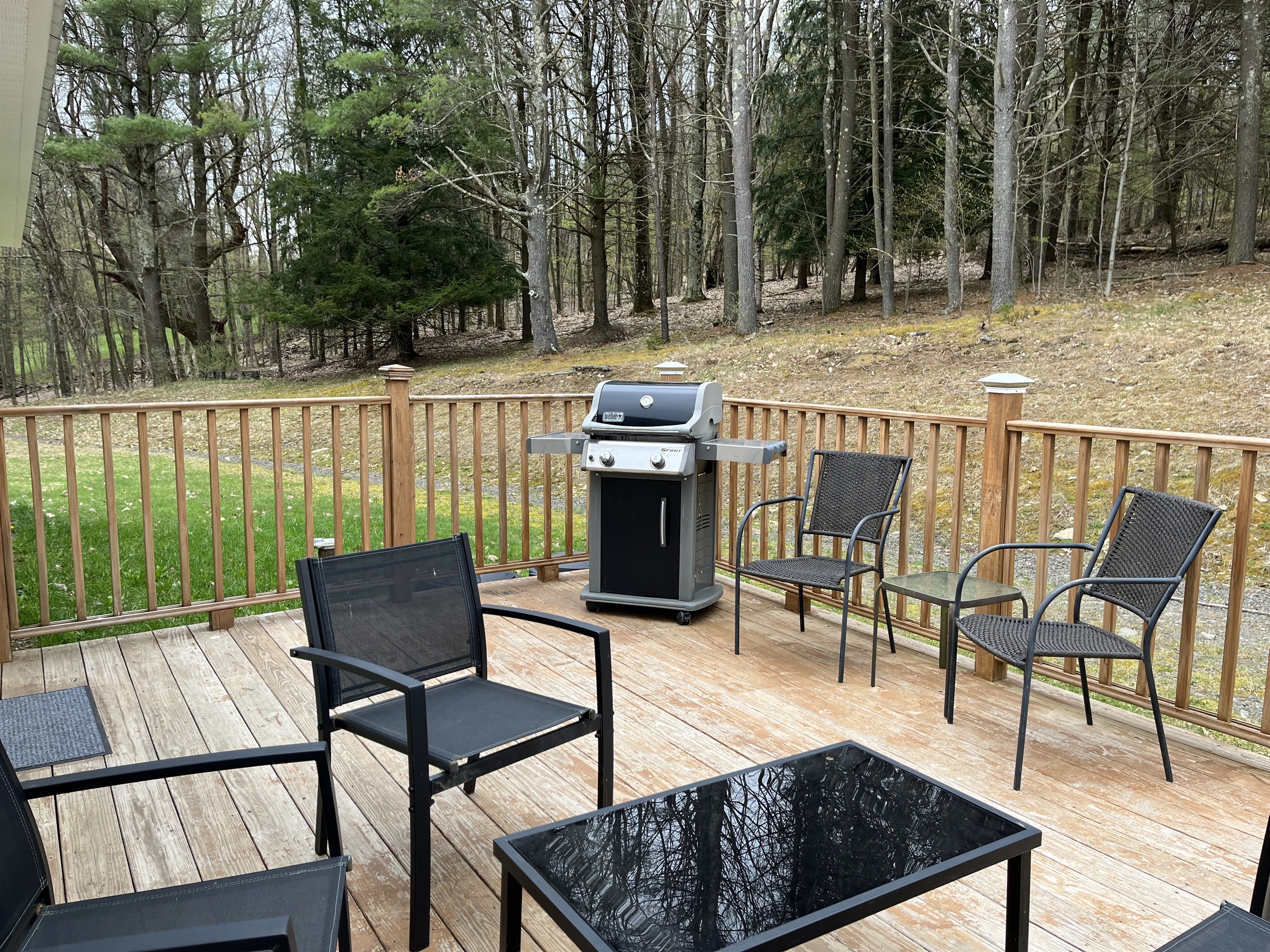 Back porch with outdoor grill and seating.