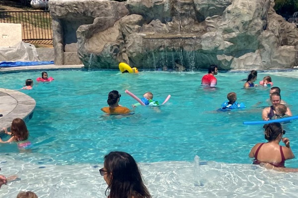 Giant pool handles a crowd. We've had groups over 25 in the pool with room for more!