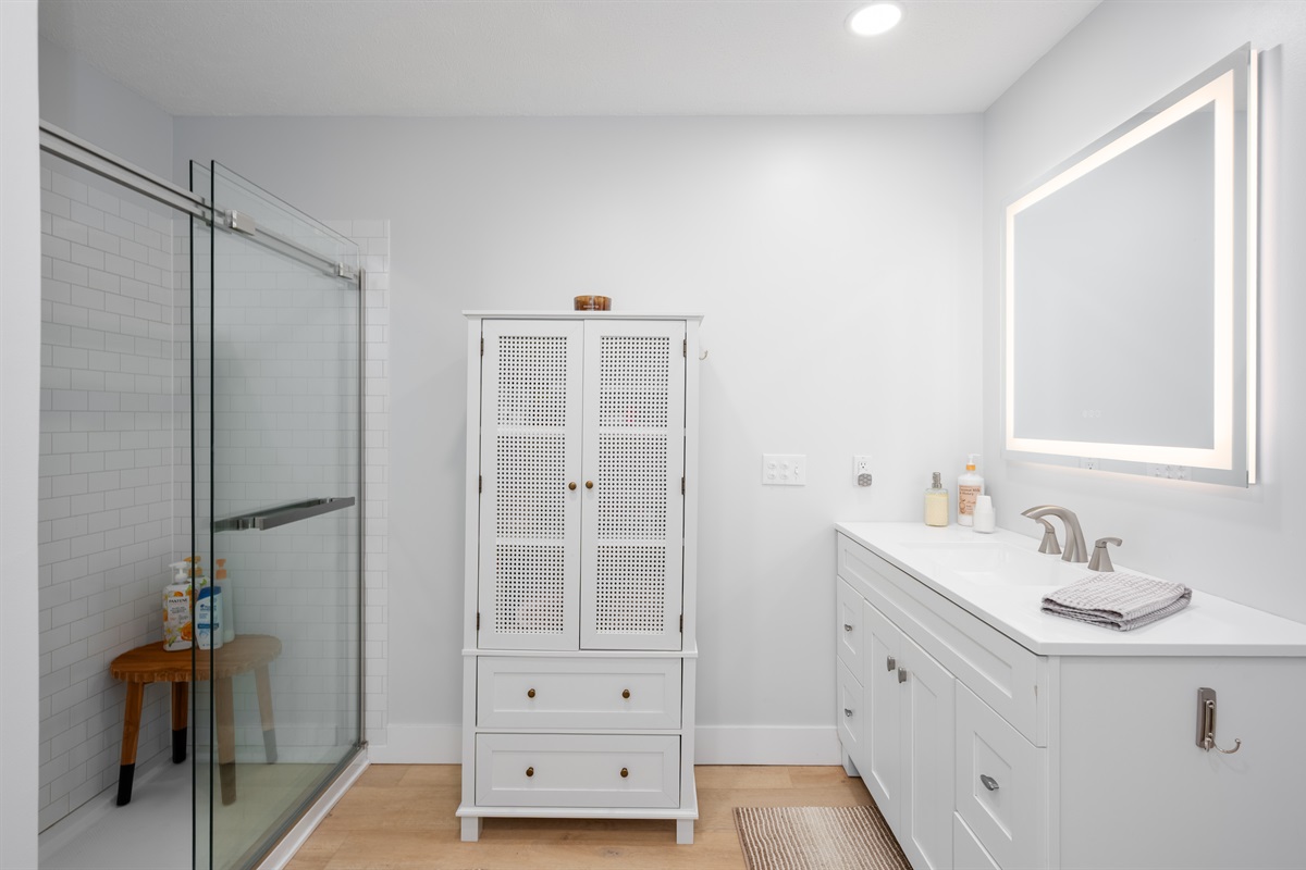 Main-level ensuite bathroom with walk-in shower