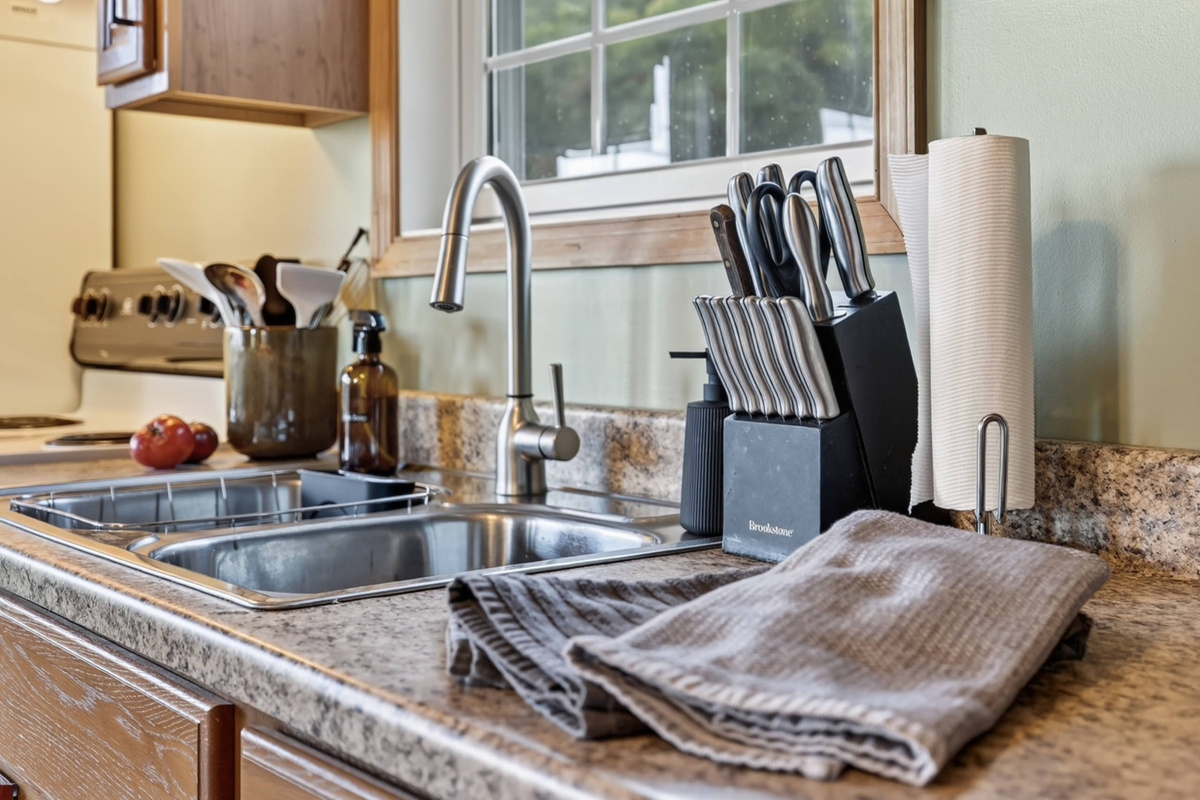 The kitchen is small, but well equipped. NOTE: We do not have a dishwasher (yet).