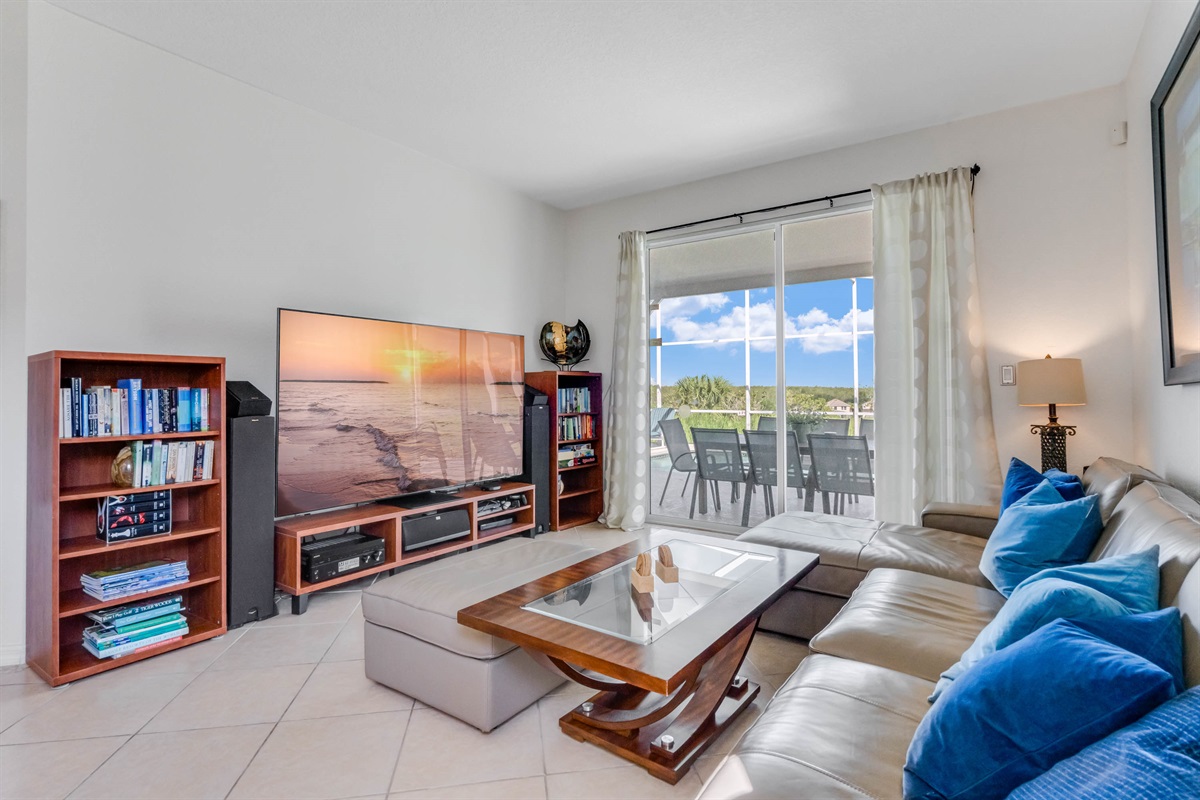 The 85 inch TV, surround sound and PS5 complete the theater room!