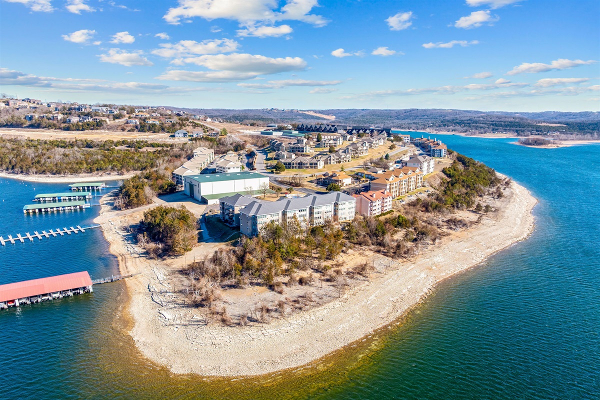 Full peninsula view featuring docks, water access, and breathtaking scenery.