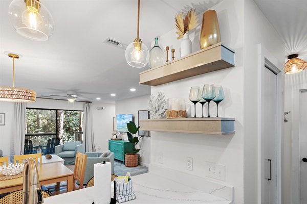 Modern coastal decor throughout. 