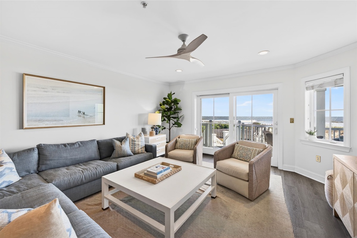 Living Room | 1006 Ocean Blvd, Isle of Palms, SC | 102 Dunescape | IOP Escapes
