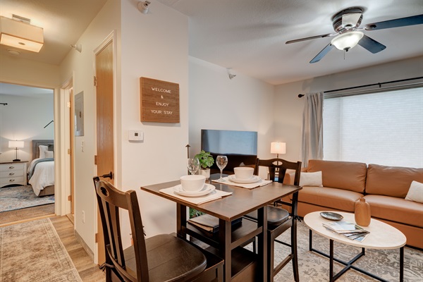Bright and open dining area for a relaxing meal with family/friends.