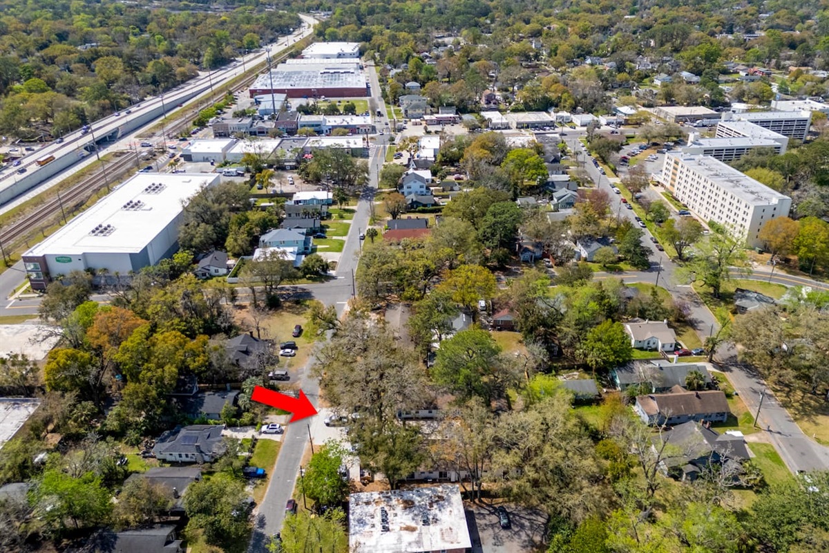 Aerial shot capturing the unit’s surrounding neighborhood
