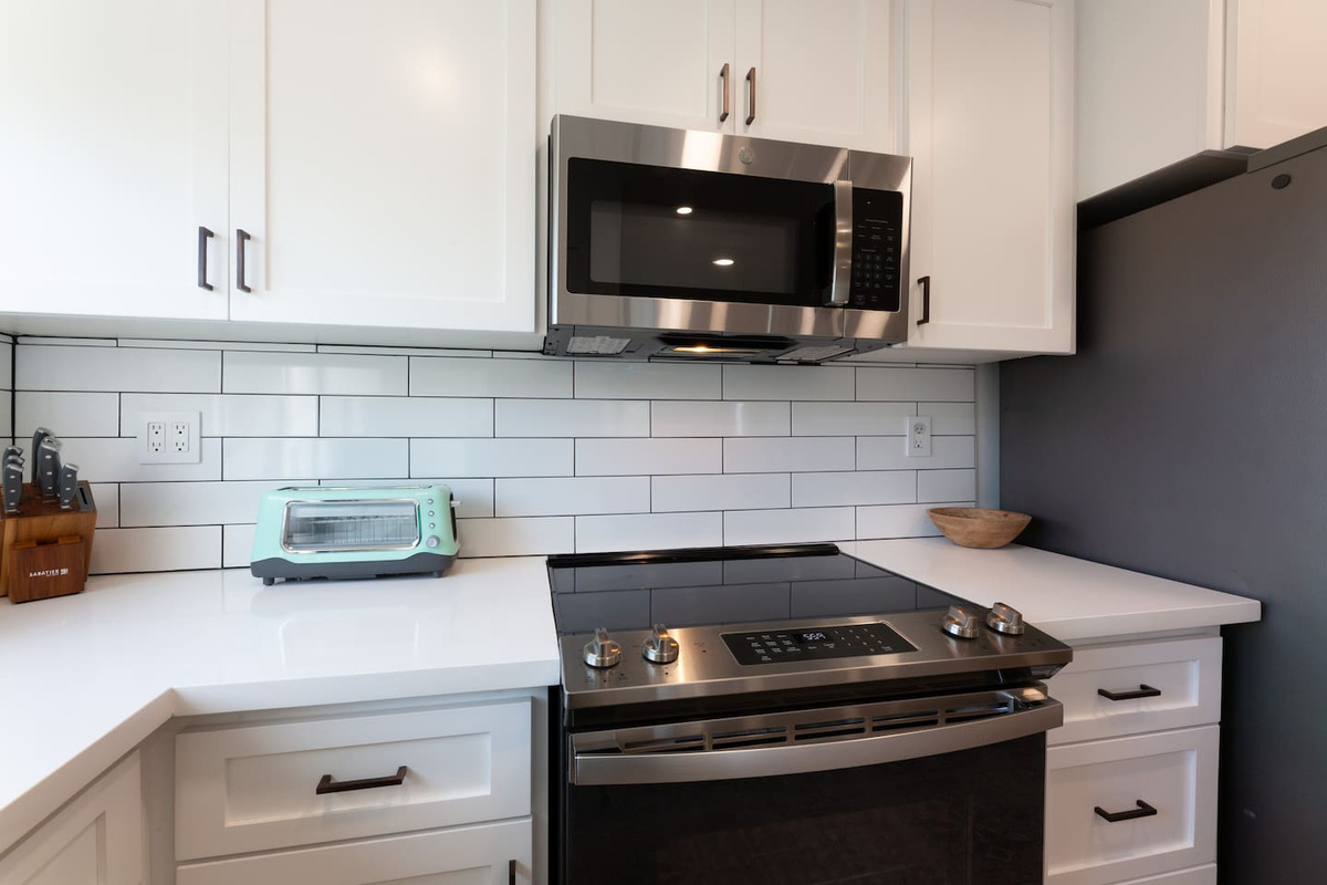 Newly remodeled kitchen offers new cabinets, countertops and appliances 