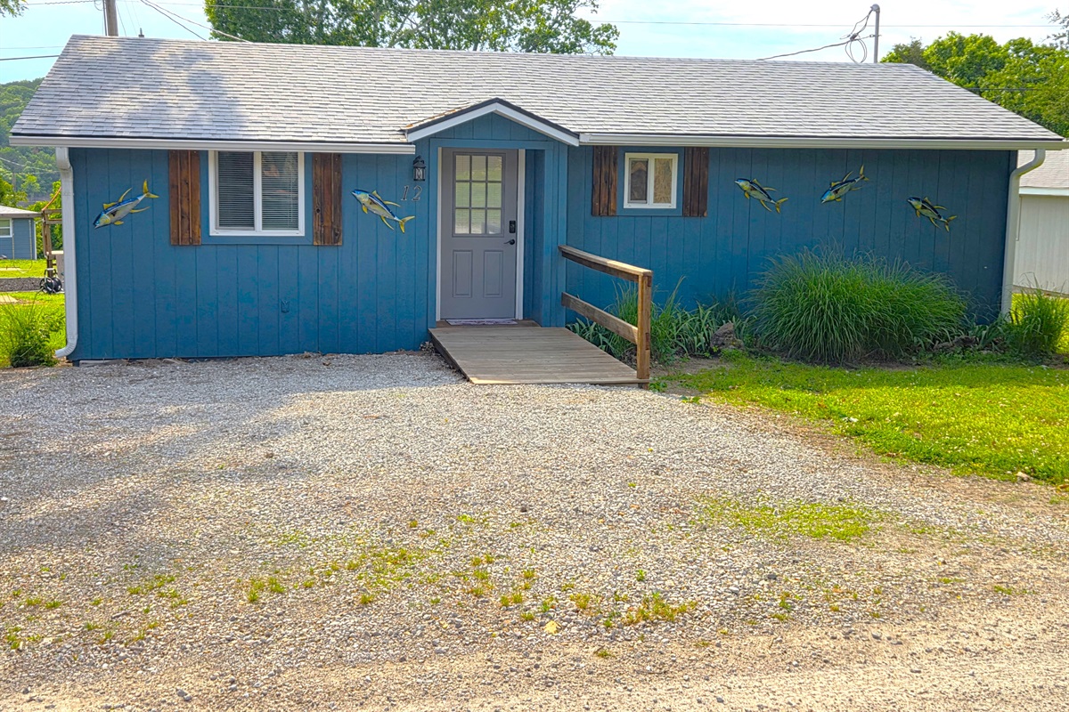 This cabin is Handicap accessible with a ramp to the front door, 36" wide front & back doors, same for the bedroom and full bath, etc.