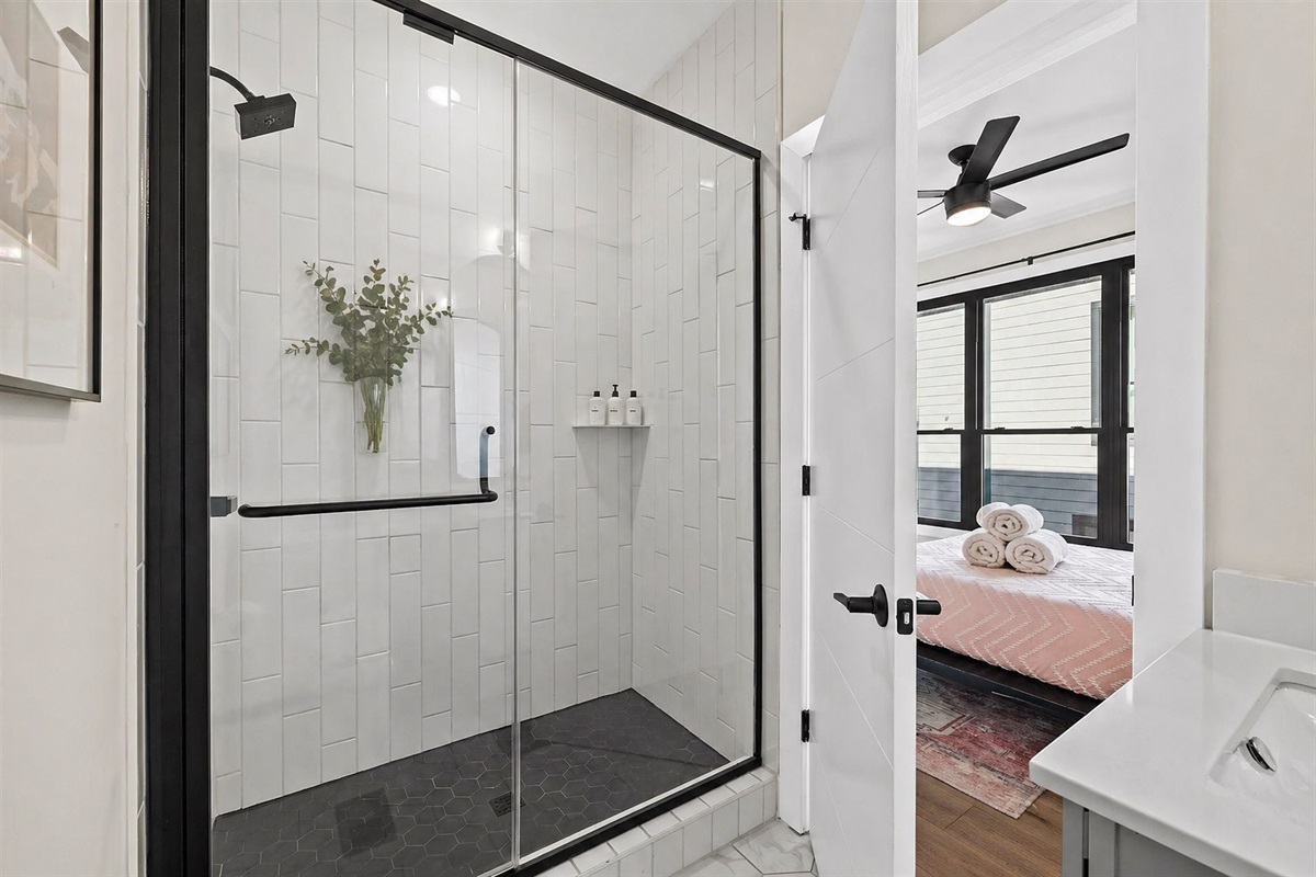 Refresh and recharge in the private Queen bedroom ensuite, complete with a walk-in shower and carefully curated essentials to make your stay feel effortless.