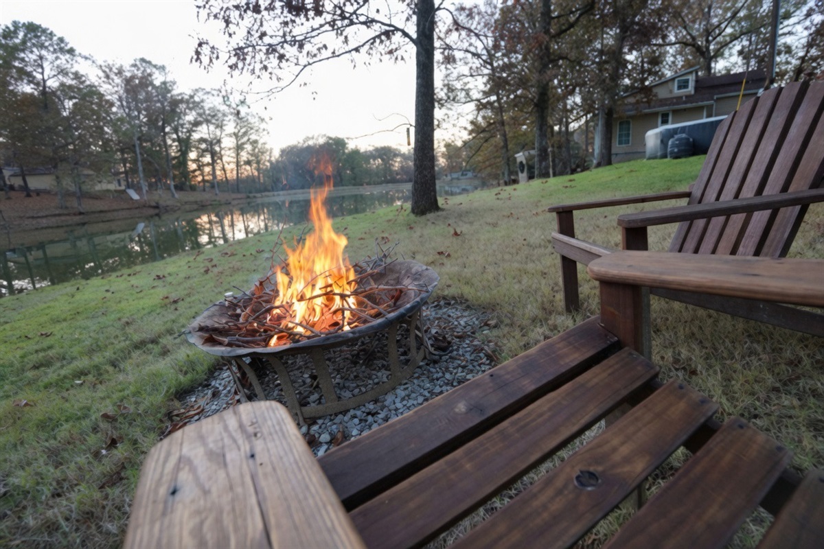 Cozy fire pit with lake views for evening gatherings