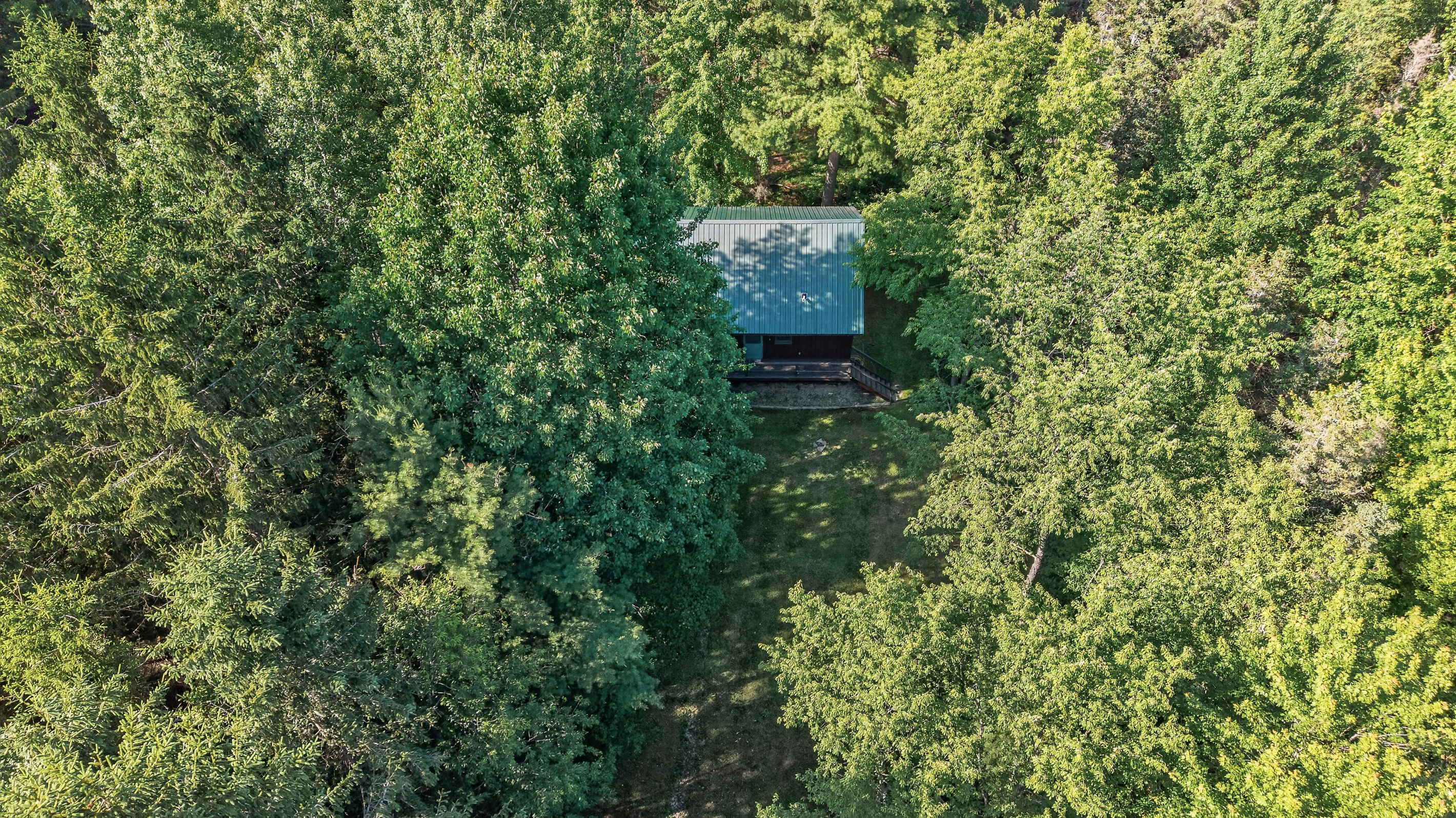 Aerial view of the wooded property