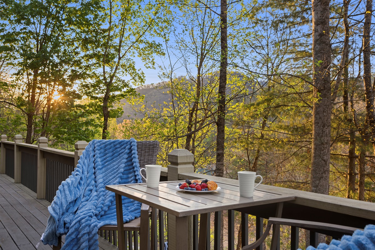 Deck: Sip coffee and savor mountain views surrounded by nature's beauty!