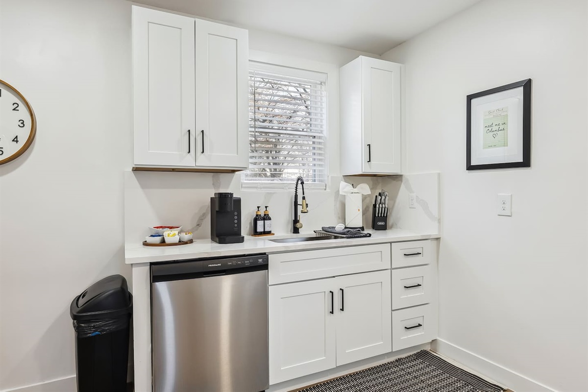 Coffee station with a complimentary starter supply of coffee for your enjoyment!