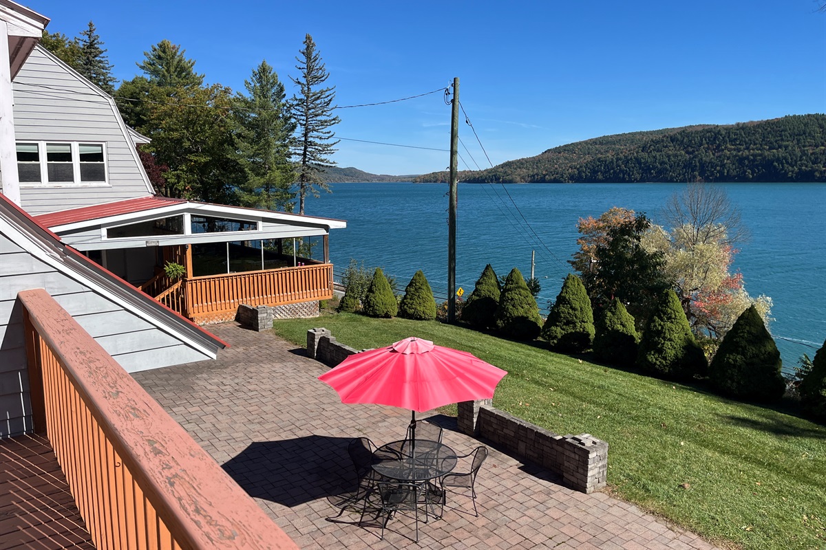 View overlooking patio and Otsego Lake