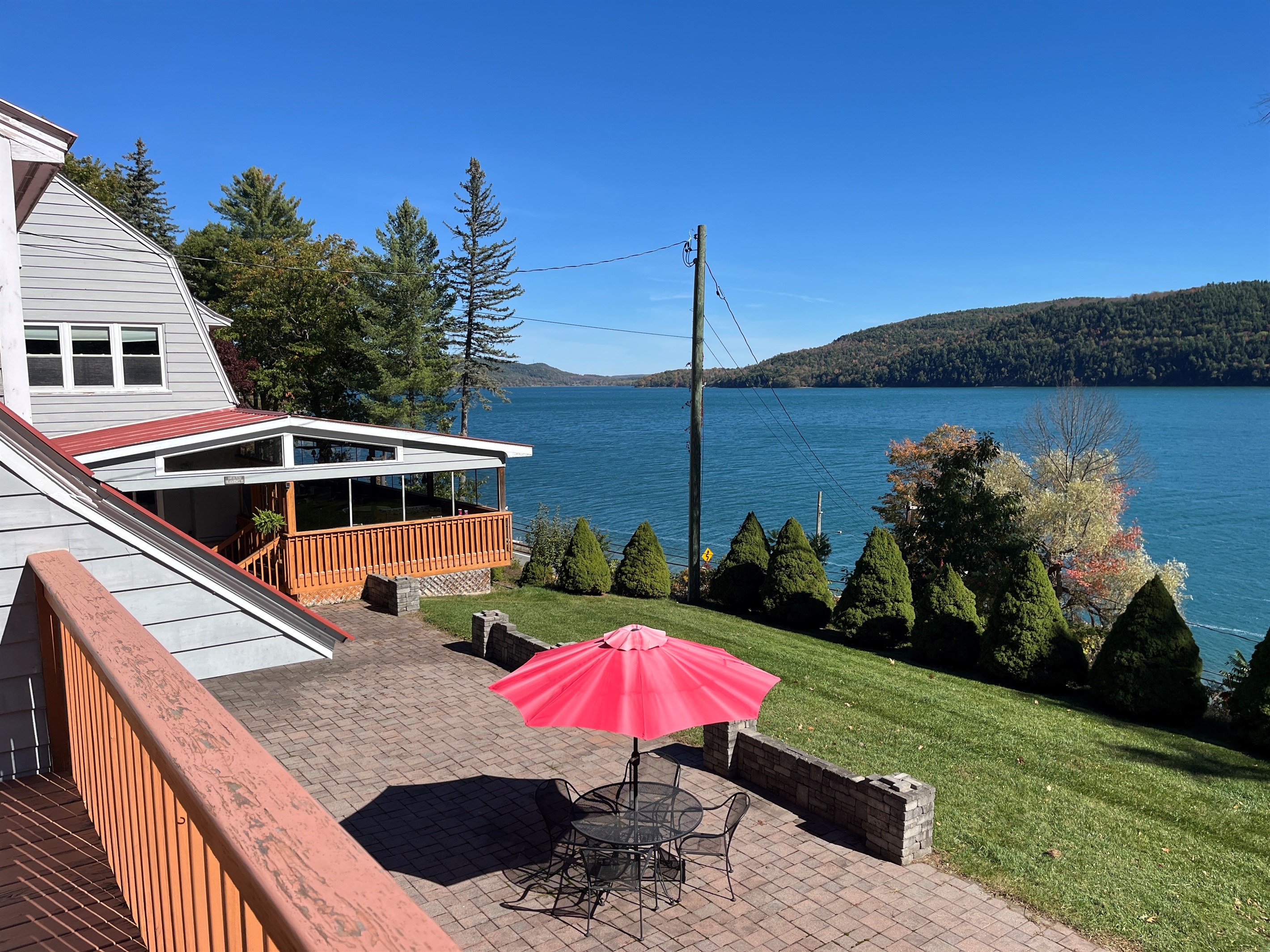 View overlooking patio and Otsego Lake