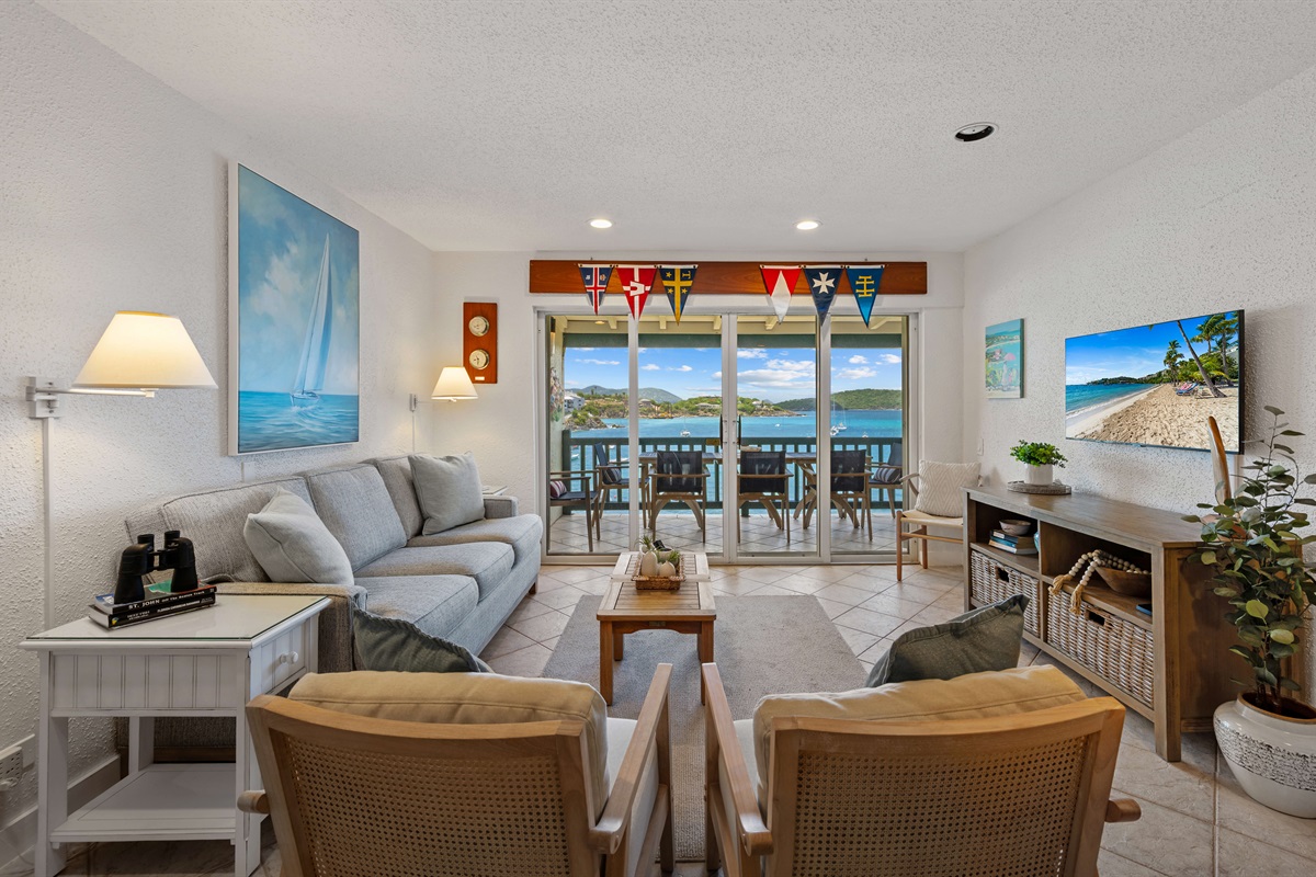Living room overlooks the bay
