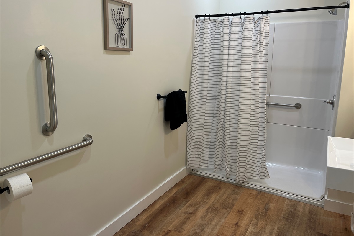 Large ADA bathroom with roll-in shower