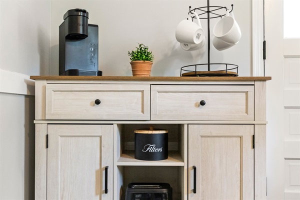 Fresh coffee and Tea awaits, help yourself and feel at home!