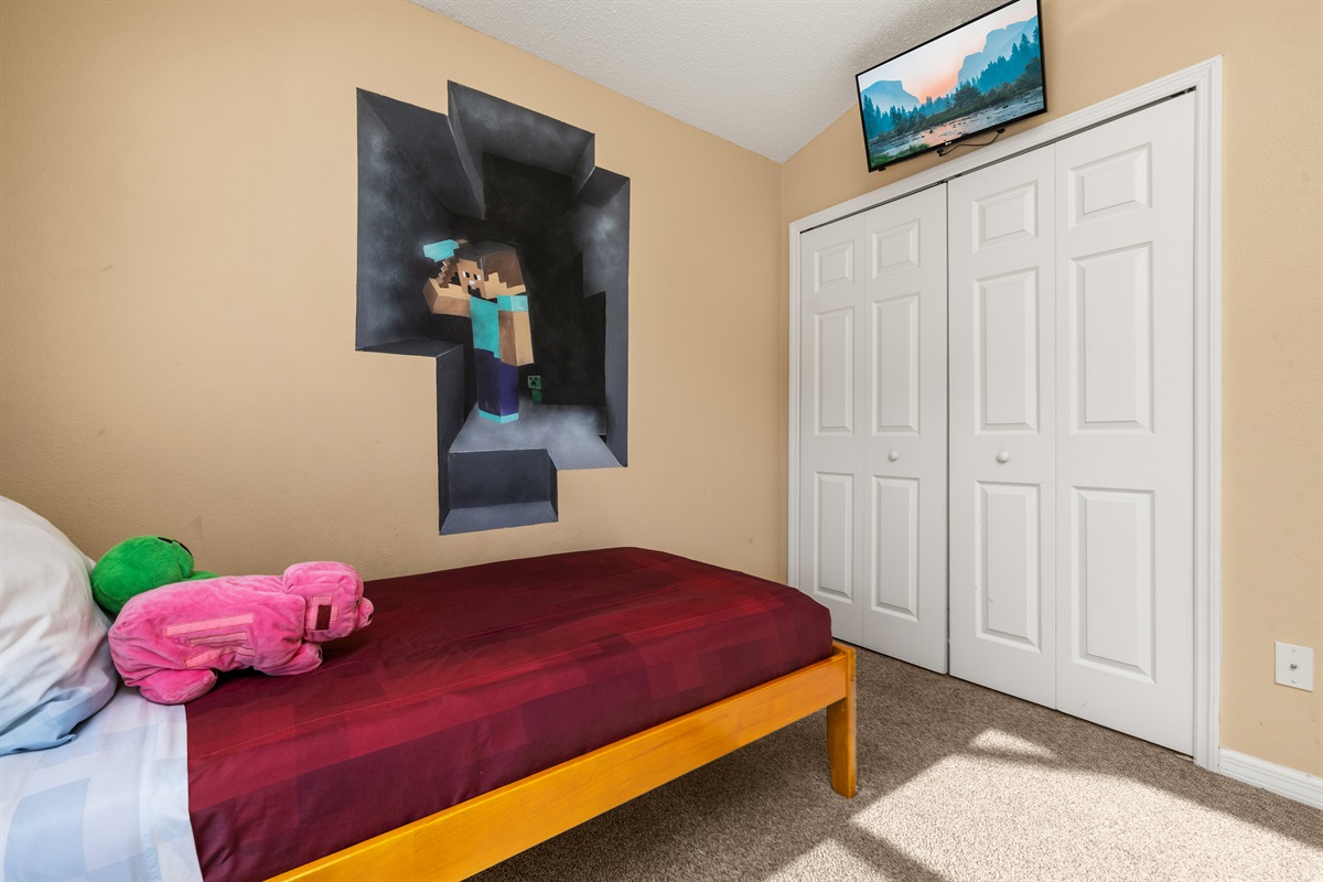 Wall mounted TV in the Minecraft room as well!